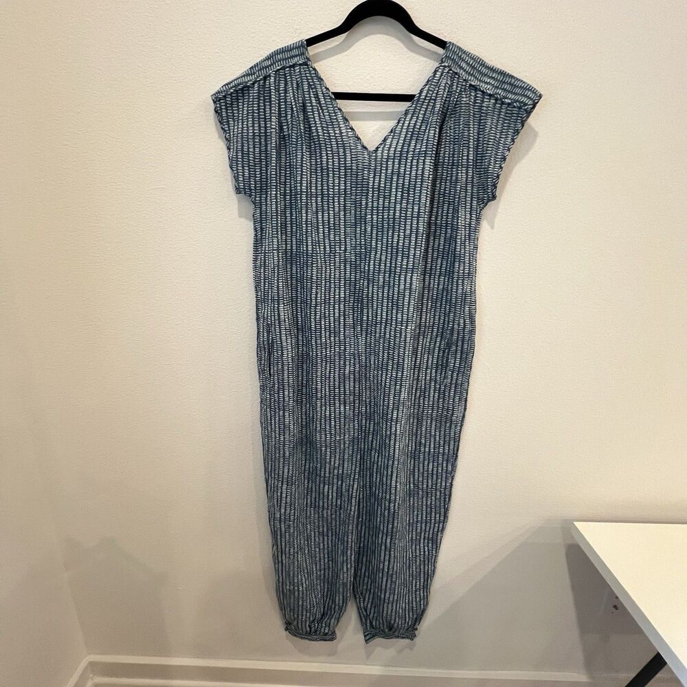 ANOKHI Jumpsuit Cuff Hems Cotton Block Print Jumper M/L Bohemian Hippie Indie